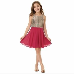 Rare Editions Girls Size 16 Sleeveless Sequin Bodice Pink Chiffon Party Dress